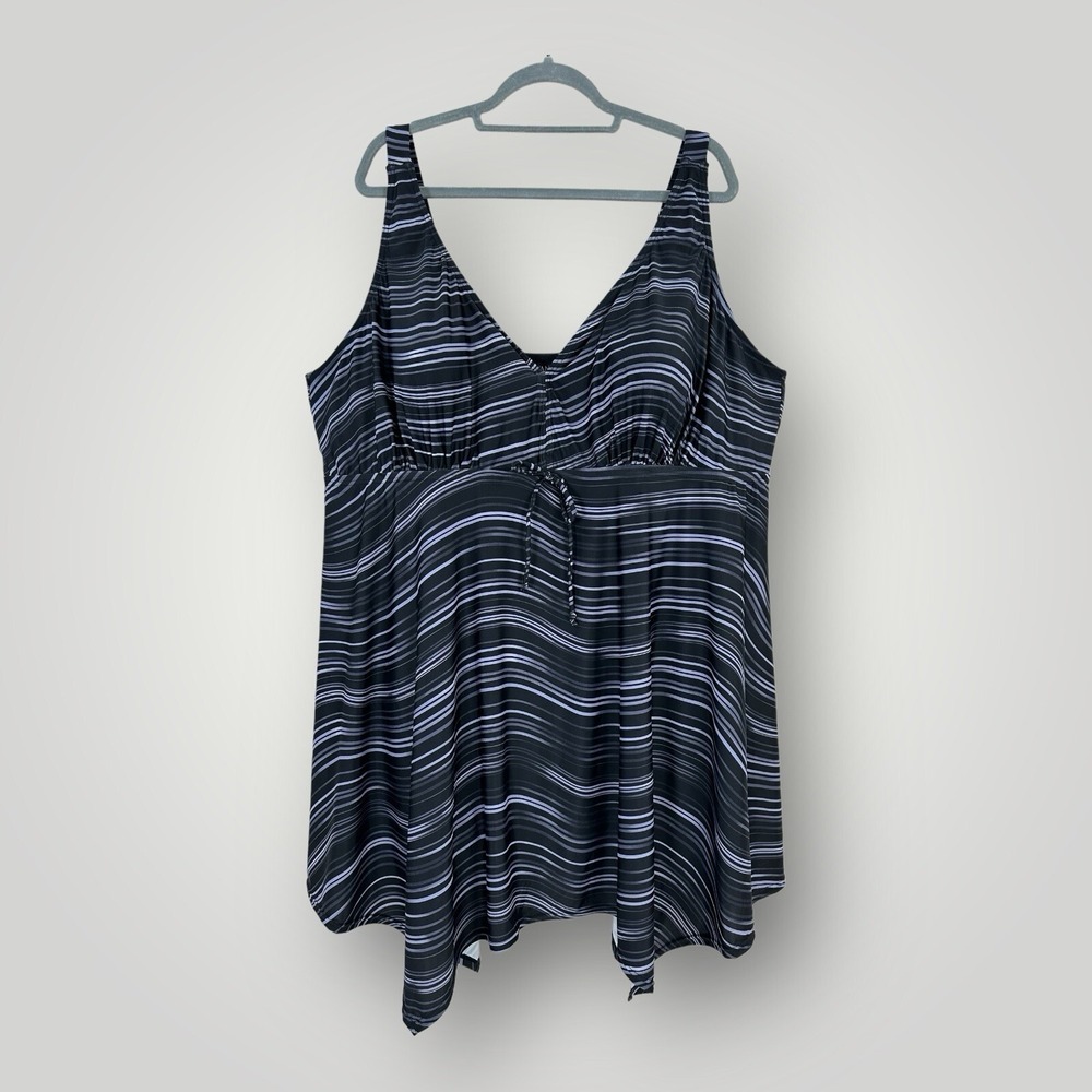 NEW Evans Sharkbite Swim Dress Everly Women's Size 26‎ Black w Gray Stripes NWT